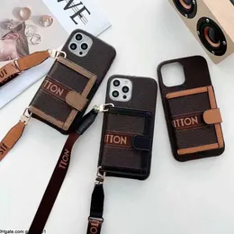 Cartão Crossbody Capas de telefone carteira oficial para iPhone 15 14 13 12 11 Pro max 18 17 16 15pro 14pro 13pro 12pro X Xs Xr 8 7 plus Bolsa de couro de designer com caixa de presente