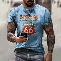 Mens TShirts Summer Men Tshirt Fashion 3D Printed America Route 66 Short Sleeve Casual Vintage Handsome Oversized Design Tops 230407
