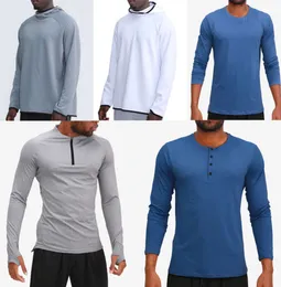 Roupa masculina com capuz camisetas yoga com capuz camiseta lulu esportes levantando quadris desgaste elástico fitness collants lululemens fino e seco rapidamente fino e magro