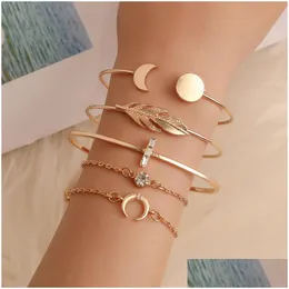 Charmarmband Öppna Moon Round lämnar armband med diamant 5 -bitar Bangle Women Fashion Jewelry Drop Delivery Dhgarden DHA68