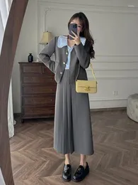 Tvådelt klänning insozkdg kvinnor japanska elegant midi kjol set höst vintage kvinnlig casual koreansk mode lång kostym