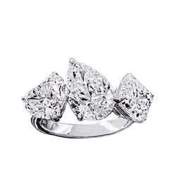 Anel de diamante de moissanite com três pedras, 100% real, prata esterlina 925, festa de casamento, anéis para mulheres, homens, joia de noivado, presente