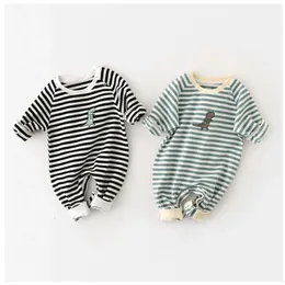 Rompers Milankel Baby Clothing Cotton Stripe Born Men's Clothing Dinosaur Embroidery 230408