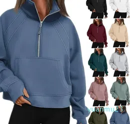 Yoga mergulho meio zip hoodie jaqueta designer camisola feminina definir treino esporte casaco fiess activewear superior sólido zíper moletom