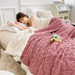Tjockare säng filt dubbelsidig lamm kashmirfleece pläd filtar vinter varmt kast soffa täcker nyfödda wrap barn sängäcke w0408
