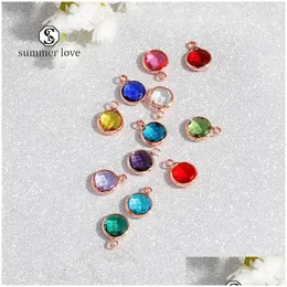 Charms DIY Birthstone Kryształowy szklany wisiorek Rose Gold Charm Bransoletka Bransoletka Naszyjnik Lucky Simple Colorf Modna biżuteria na dhm3u