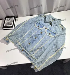 xinxinbuy erkekler tasarımcı ceket denim ceket püskül mektup jacquard setleri yıkama uzun kollu kadınlar beyaz haki siyah mavi xs-2xl