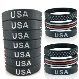 USA Thin Blue Line American Flag Bracelets Silicone Wristband 0110