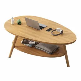 Mesa de centro de camada dupla pequena mesa de chá oval simples mesa pequena do agregado familiar (90x48x42cm) mesa de lazer multifuncional mesa de borda