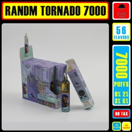 Оригинальные затяжки RandM Tornado 7000 Одноразовые электронные сигареты Pod Device Мощный аккумулятор 14 мл Предварительно заполненный картридж Сетчатая катушка RGB-подсветка Комплект Vape Pen 56 вкусов на складе