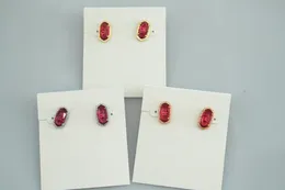 Stud Hook Real 18K Gold Plated Red Glass Gem Earrings Jewelries Letter Gift With free dust bag