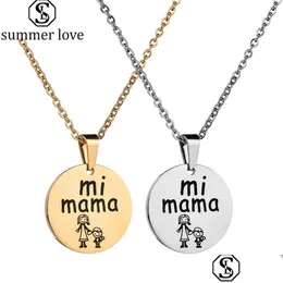 قلادة قلادة الأم يوم الأم هدية لطيفة مخصصة شعار Mi mama فتاة صغيرة العائلة الفولاذ المقاوم للصدأ للاشتراك