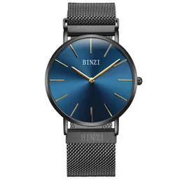 Bilek saatleri binzi üst marka saatler erkekler tam paslanmaz çelik örgü grubu Milanese döngü minimalist gül altın siyah saat