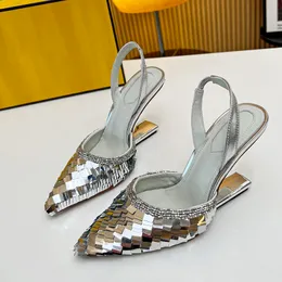 Frauen Sandalen Kowide mit Pailletten Kleiderschuhe Slingbacks Spitze Zehen auf Hausschuhe für Party Hochzeitsschuh Damen Freizeitschuh mit Staubbeutelkarte große Größe Rutsche