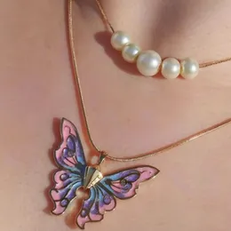 Chokers moda Dzieci Naszyjnik motyla Pearl podwójny łańcuch Akcesoria