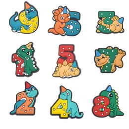 Digital dinosaurs number PVC Shoe Charms Sandals Decorations Accessories for Clogs Buckle Unisex Party Gifts
