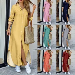 Lässige Kleider 2023 Herbst/Winter Damenmode Button Sexy Shirt Langes Kleid Plus Size Sleeve Polo Street Apparel