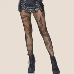 5 PC sexiga strumpor Snake Tights Kvinnor Anime Pantyhose 2022 Black Mesh Fishnet Stockings Sexiga Harajuku Hosiery Stora Lolita G Tights Gotiska kläder Z0407