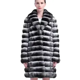 معطف من الفرو النسائي شينشيلا معطف حقيقي ريكس أرنب البالغة طية منتصف الطول سميك دافئ سترة الشتاء أزياء 2023 231108