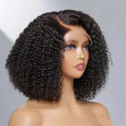 14 "180d Glueless Afro Kinky Curly Bob Lace Wigs Wear Go Brazilian Deep Human Hair Side Part Front