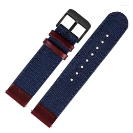 Titta på band Beafiry Nylon Leather Band 20mm Lätt andas vävda snabba remmar Blue Black Green Watchband