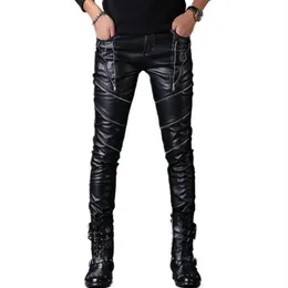 Men's Pants Windproof Warm Motorcycle Faux Leather Mens Harem Personality Fashion Pu Trousers For Men Pantalon Homme Autumn257E