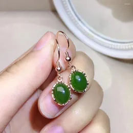 Dangle Oorbellen Eenvoudige 925 zilveren druppel voor dagelijks gebruik 7 mm 9 mm natuurlijke jade oordruppel massief sterling groen