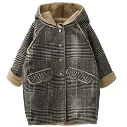 Casaco 4-15 anos crianças outwear inverno para menina xadrez engrossar jaqueta de lã casaco adolescente crianças roupas de lã longo outerwear lã quente 231108