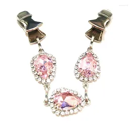 Brooches Pink Water Drop Crystal Cardigan Clip Girls Cloak Cape Clasp Women Jewelry Rhinestone Sweater Shawl Alligator Guard Clips