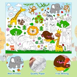 Conjunto de lembrancinhas de festa Safari Zoo Jungle Zoo World Paint Paper Craft Art Coloring Posters para alunos Artesanato escolar Fornecimento de atividades em sala de aula, 14 x 11 polegadas