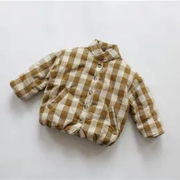 Down Coat Winter Kore tarzı unisex çocuk ekose katlar kalın sıcak bebek çocuklar pamuk yastıklı dış giyim 231108