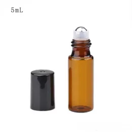 Kvalitet 3 ml 5 ml Amber Glass Roll On Bottle Travel Essential Oil Parfymflaska med rostfritt stålbollar