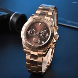 Zegarek na rękę Rose Gold Men's Mechanical Watch VK63 Kwarc Triple Eye Chronograph Sapphire Glass Solid Caseback Prezenty