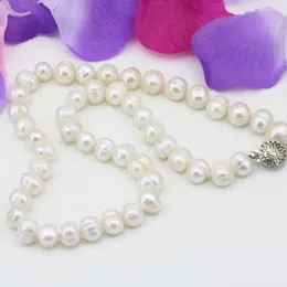 Łańcuchy uroku prezenty Prom 10-11 mm naturalne hodowlane białe koraliki perłowe Chian Naszyjnik dla kobiet Choker DIY Jewelry 18-cal B3228