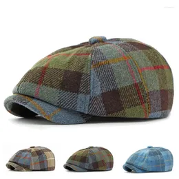 Berets 2023 Autumn Sboy Caps For Men Women Checkered Octagonal Hat Detective Artist Painter Cabbie Beret British Driver Flat Cap