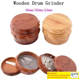 Smoking Wooden Drum Grinder Wood Matel Herb Grinders 2 Typ 40 mm 50 mm 63 mm 4 Schichten Tabakmühle Cursher