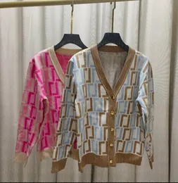 Kvinnors tröjor stickade V-Neck enkelbröst cardigan tröja färg tredimensionell tung industri 1107