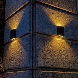 ZK20ブラックモダンソーラーパネル2枚のウォールストリートLEDライトパワーガーデン屋外照明防水壁ランプライトアップアンドダウンパック