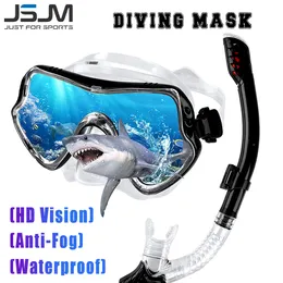 Dykmasker JSJM Professional Underwater Mask Diving Mask Snorkel Scuba Snorkel Tube Set Anti-dimma Simning Dykningsglasögon för män Kvinnor 230408