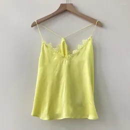 Tanques de mujer Aich Espejo Amarillo Sólido Impresión gráfica Mujeres Sling Chaleco Sin mangas Slim Lace Lady Jersey Casual Classic Femme Tops 2023