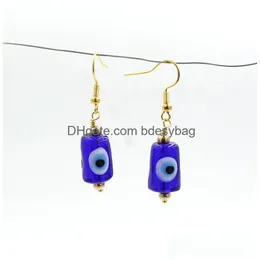 Dangle & Chandelier Wholesale Evil Eye Dangle Earrings Lampwork Murano Glass Blue Cylinder Earring For Women Mother Gift Lucky Family Dh0Bj
