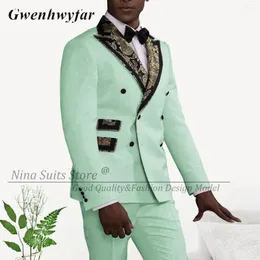 Mäns kostymer GN 2023 Paisley Mint Green Men Young Evening Party Costume Homme Groomsmen Tuxedos For Beach Wedding Jacket Pants