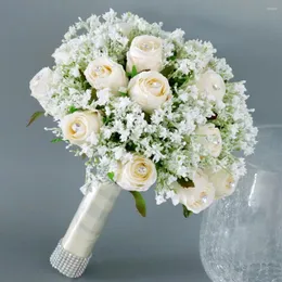 Fiori nuziali Bouquet di rose di seta in stile moderno per perle finte da damigella d'onore Decorazioni per bouquet da sposa Champagne Fleurs Mariage