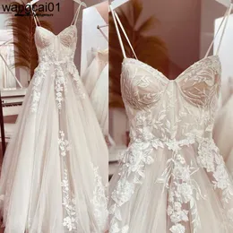 パーティードレスプリンセスレースウェディングドレスブライダルローブ2022 Vestido Spaghetti Straps Chapel Train Champagne Tul Wedding Gown Lakshmigown 0408H23