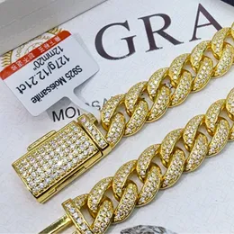 Diamond passerade test 10mm 18-24 tum guldpläterad S925 Sterling Silver Moissanite Cuban Chain Halsband 7/8/9inch armband länkar smycken för män kvinnor trevlig gåva