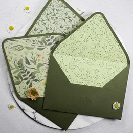 Gift Wrap 5pcs/set Vintage Envelopes Avocado Green Series Oil Painting Lining Wedding Invitation Envelope 115mmx160mm