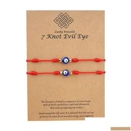 Charm-Armbänder, Charm-Armbänder, 7 Knoten, blaues böses Auge-Armband, Papierkarte, verstellbar, glückliche rote Schnur, Paarschmuck, Freunde, Dhgarden Dho84