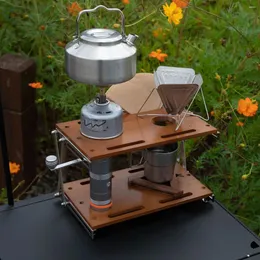 캠프 가구 커피 컵 홀더 휴대용 접이식 다기능 데스크탑 저장 야외 캠핑 가정 단단한 나무 손 플러시