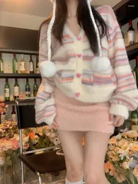 فساتين العمل 2023 الخريف الحلو الياباني Y2K Party Suits Style Women Cute Striped Coat Pure Color Mini Virts Corean Fashion Stits Chic