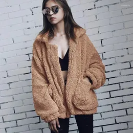 Women's Fur 2023 Autumn Winter Elegant Faux Coat Casual Long Sleeve Pocket Zipper Fleece Jacket Women Tops Fashion Teddy Plus Size